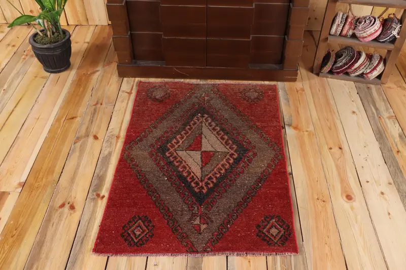 2.4x3.3 ft Small Vintage Rug, Red Moroccan Turkish Rug - 1