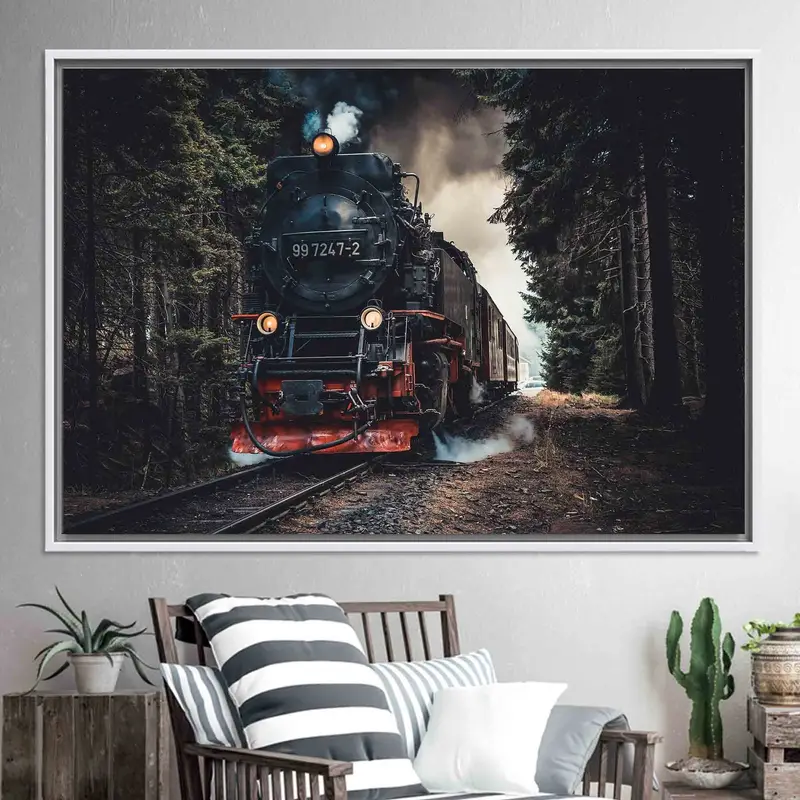 Enchanting Forest Train Landscape Printed Canvas Art