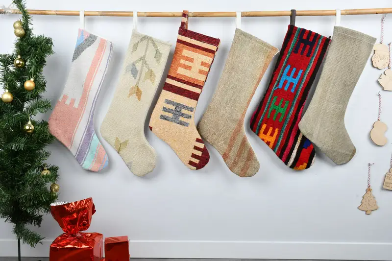 Festive Christmas Ornaments Pattern, 8 Inch Wide Christmas Stocking