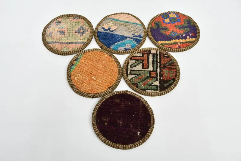 Bohem Yuvarlak Bardak Altlıkları, Turuncu ve Bronz Bardak Altlığı Seti