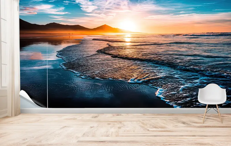 Zarif Baskılı Deniz Manzarası Duvar Kağıdı: Okyanus Dalgaları ve Gün Batımları
