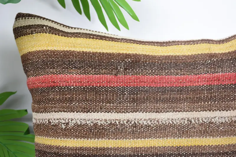Pillow Case, Wool Kilim Pillow Pillow Sham, Kilim Pillow Cover, Pillow for Sofa, Christmas Cushion Cover, 16x16 Brown Pillow, Boho Pillow Sham Cover - 2