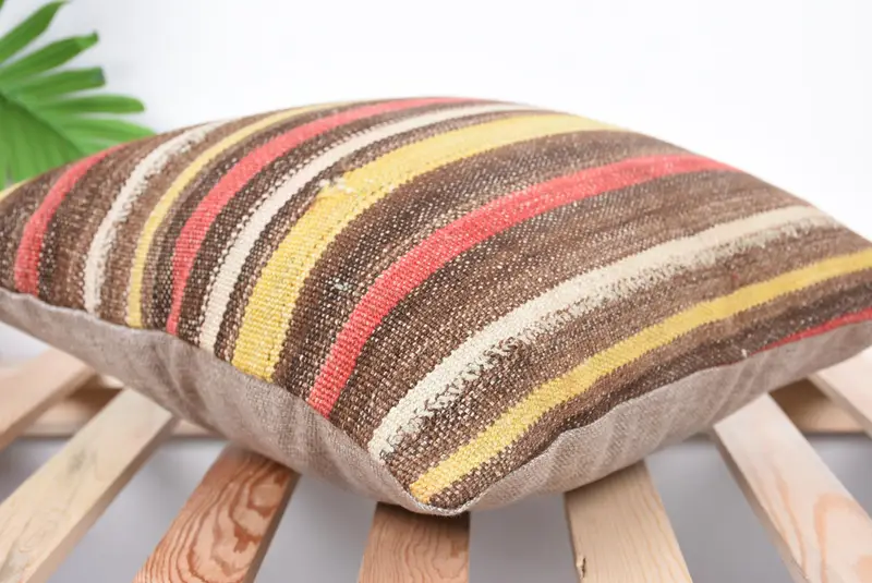 Pillow Case, Wool Kilim Pillow Pillow Sham, Kilim Pillow Cover, Pillow for Sofa, Christmas Cushion Cover, 16x16 Brown Pillow, Boho Pillow Sham Cover - 6
