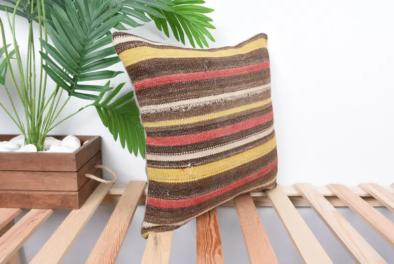 Pillow Case, Wool Kilim Pillow Pillow Sham, Kilim Pillow Cover, Pillow for Sofa, Christmas Cushion Cover, 16x16 Brown Pillow, Boho Pillow Sham Cover - 4