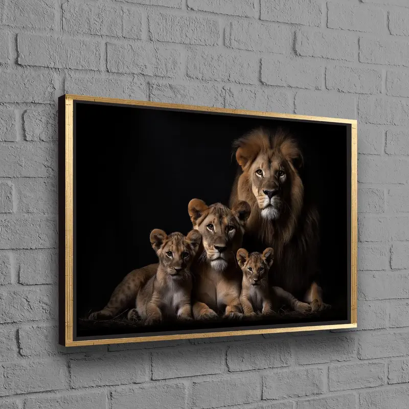 Modern Lion Family Canvas: Elegant Black Personalized Gift