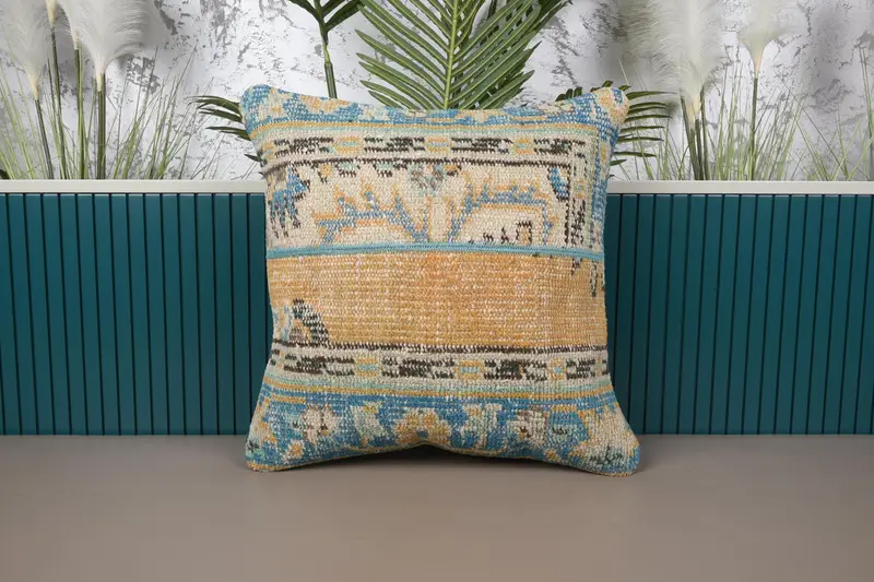 Orange & Bronze Patchwork-Wurfkissen, 20x20 Vintage-Leinenkissen