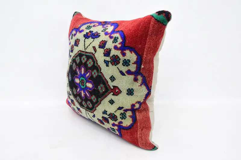Outdoor Bolster Pillow Case, Chair Cushion Cover, 24x24 Red Pillow, Turkish Kilim Pillow, Boho Pillow Sham Cover, Turkish Pillow, Cushion - 4
