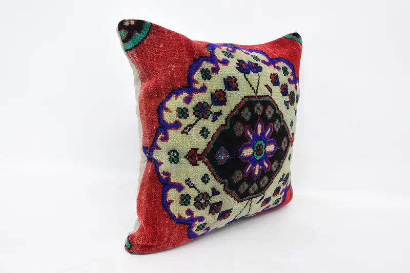Outdoor Bolster Pillow Case, Chair Cushion Cover, 24x24 Red Pillow, Turkish Kilim Pillow, Boho Pillow Sham Cover, Turkish Pillow, Cushion - 3