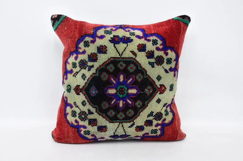 Outdoor Bolster Pillow Case, Chair Cushion Cover, 24x24 Red Pillow, Turkish Kilim Pillow, Boho Pillow Sham Cover, Turkish Pillow, Cushion - 1