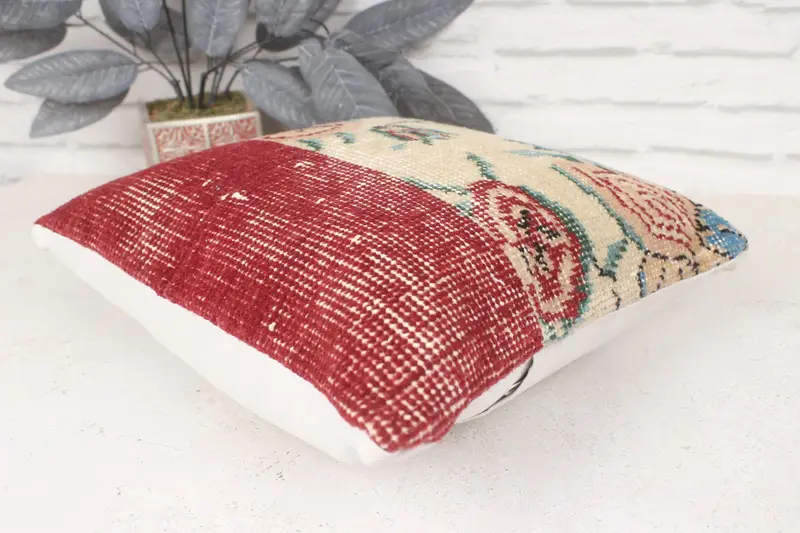 Pillow Sham, Aztec Cushion Case, Ethnic Throw Cushion Case, Gift Pillow, 14x14 Beige Cushion Cover, Handmade Kilim Cushion, Turkish Pillow - 6