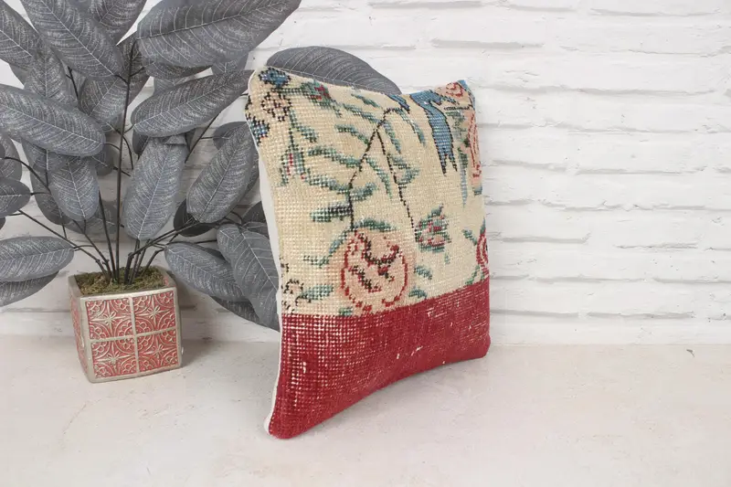 Pillow Sham, Aztec Cushion Case, Ethnic Throw Cushion Case, Gift Pillow, 14x14 Beige Cushion Cover, Handmade Kilim Cushion, Turkish Pillow - 3