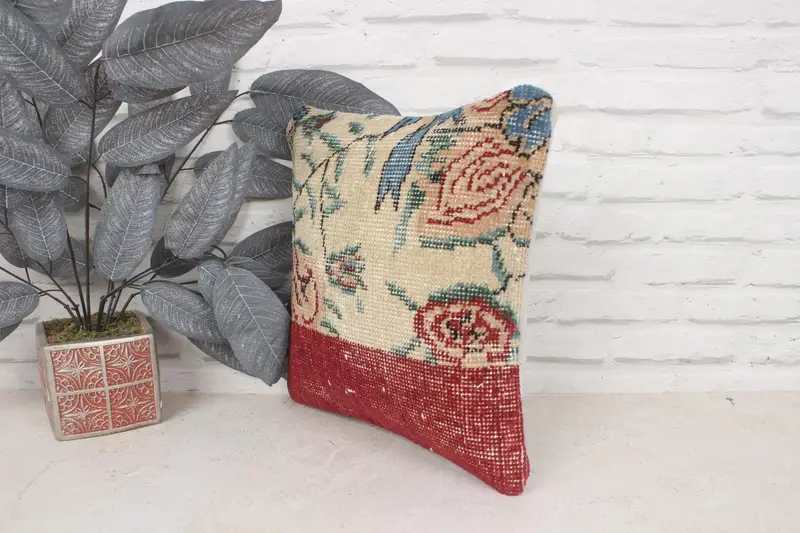 Pillow Sham, Aztec Cushion Case, Ethnic Throw Cushion Case, Gift Pillow, 14x14 Beige Cushion Cover, Handmade Kilim Cushion, Turkish Pillow - 4