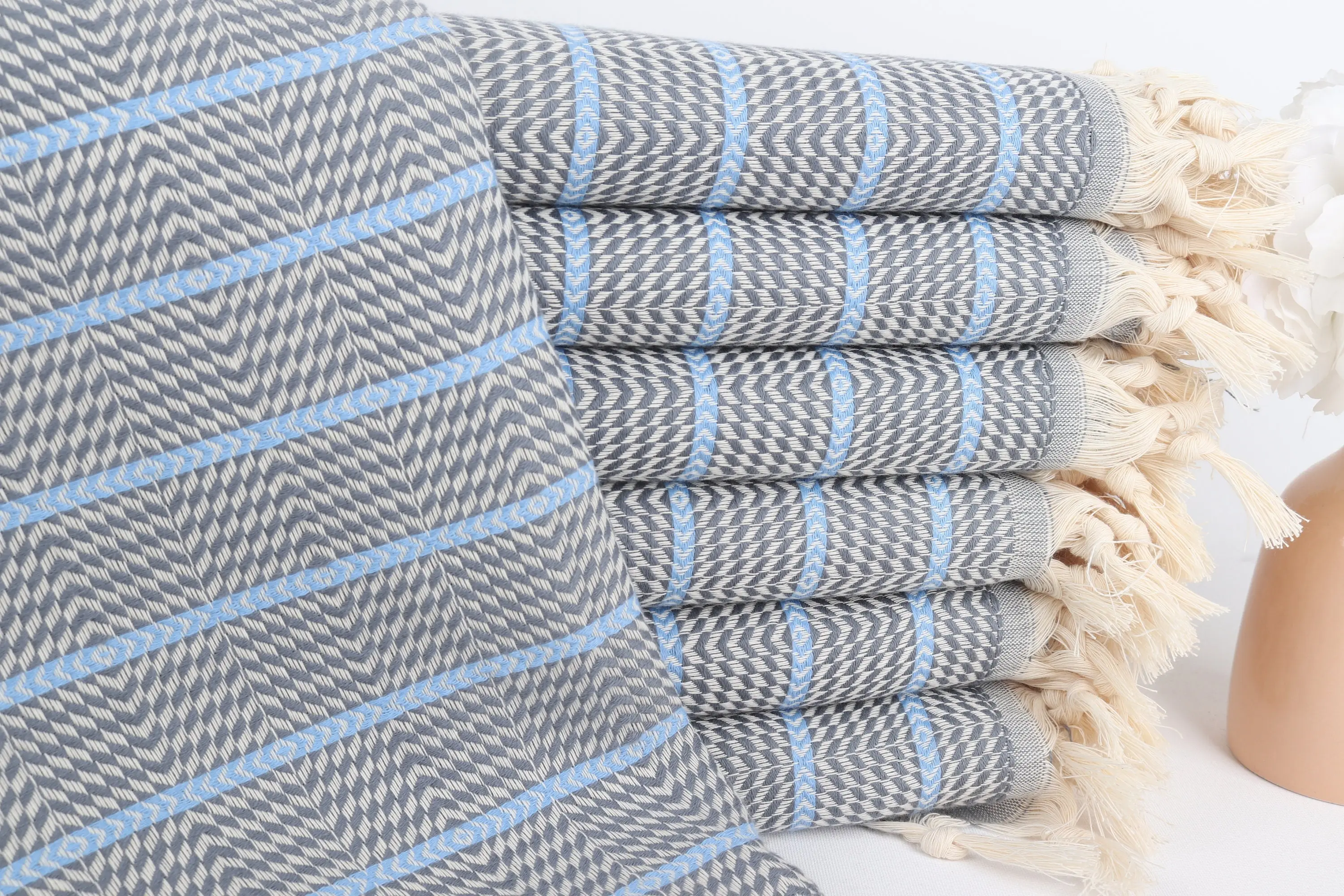 Personalized Dark Gray-Blue Striped Towel, 40x71 Inches, Organic Turkish Cotton - 1