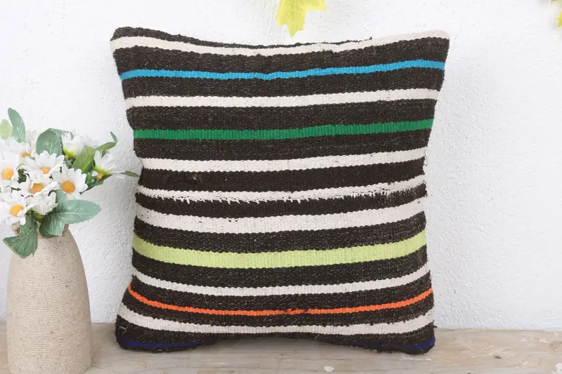 Vintage Pillow, 12x12 Brown Cushion Cover, Lounge Throw Pillow Cover, Pillow, Knitted Pillow Case, Handmade Kilim Cushion, Floor Pillow, Gift Pillow - 2