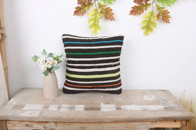 Vintage Pillow, 12x12 Brown Cushion Cover, Lounge Throw Pillow Cover, Pillow, Knitted Pillow Case, Handmade Kilim Cushion, Floor Pillow, Gift Pillow - 1
