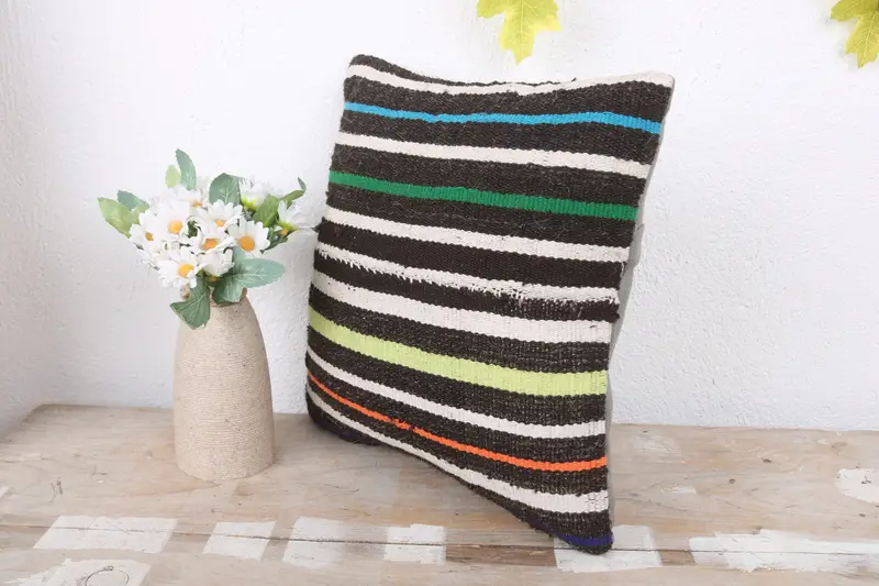 Vintage Pillow, 12x12 Brown Cushion Cover, Lounge Throw Pillow Cover, Pillow, Knitted Pillow Case, Handmade Kilim Cushion, Floor Pillow, Gift Pillow - 4