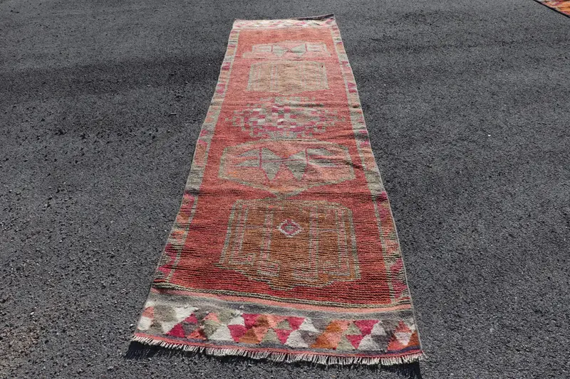 Türk Vintage Halı 3x11.1 ft (90x337 cm), Herki Kırmızı Yün Halı - 1