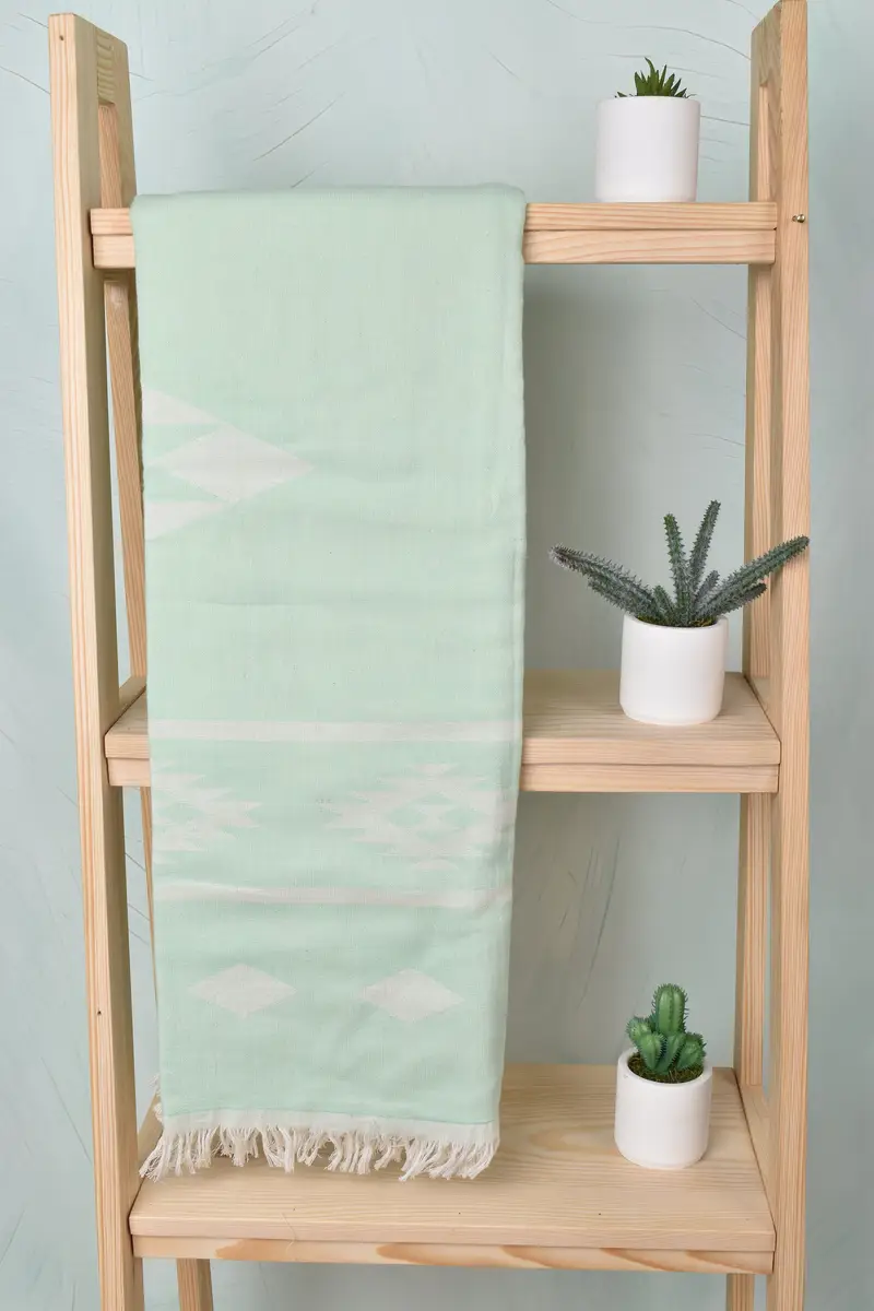 Turkish Towel Personalized Mint Aztec Pattern 40x71 Inches