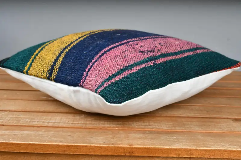 Cushion, Ethnical Kilim Rug Pillow, Authentic Cushion Case, Interior Designer Pillow, Pillow for Sofa, 12x12 Blue Cushion Case - 4