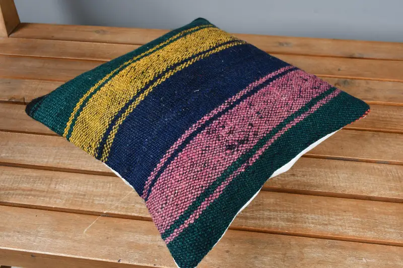 Cushion, Ethnical Kilim Rug Pillow, Authentic Cushion Case, Interior Designer Pillow, Pillow for Sofa, 12x12 Blue Cushion Case - 2