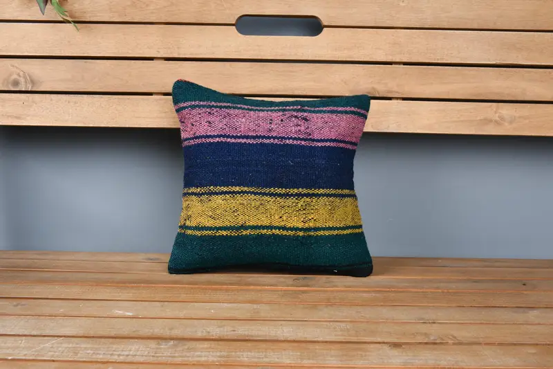 Cushion, Ethnical Kilim Rug Pillow, Authentic Cushion Case, Interior Designer Pillow, Pillow for Sofa, 12x12 Blue Cushion Case - 6