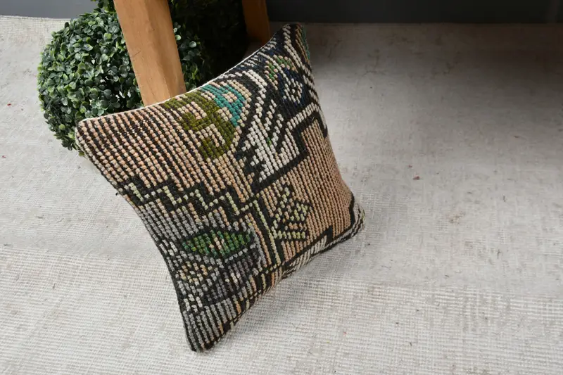 12x12 Brown Pillow Cover, Turkish Kilim Pillow, Pillow Case, Vintage Pillow, Tapestry Cushion, Bolster Pillow, Pillow for Couch - 7