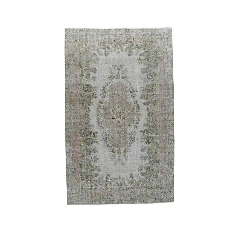 Vintage Turkish Large Rug 5.6x9.1 ft, Oushak Gray Wool Rug - 1