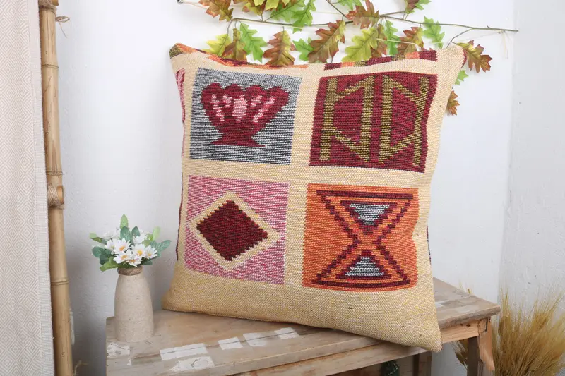 Boho Pillow Sham Cover, 24x24 Red Cushion Cover, Sofa Bolster Pillow Case, Gift Pillow, Authentic Pillow Case, Cushion Case, Vintage Pillow - 4