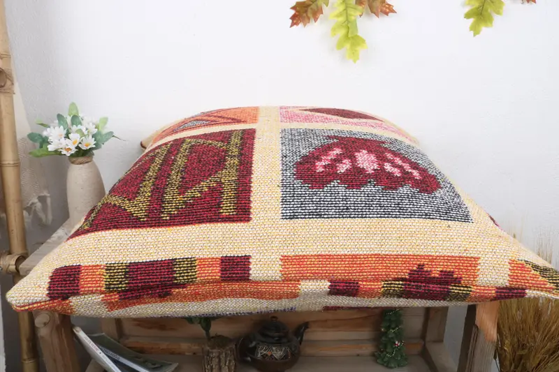 Boho Pillow Sham Cover, 24x24 Red Cushion Cover, Sofa Bolster Pillow Case, Gift Pillow, Authentic Pillow Case, Cushion Case, Vintage Pillow - 7