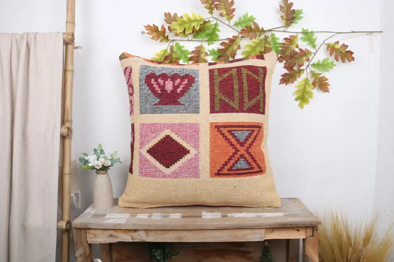 Boho Pillow Sham Cover, 24x24 Red Cushion Cover, Sofa Bolster Pillow Case, Gift Pillow, Authentic Pillow Case, Cushion Case, Vintage Pillow - 1
