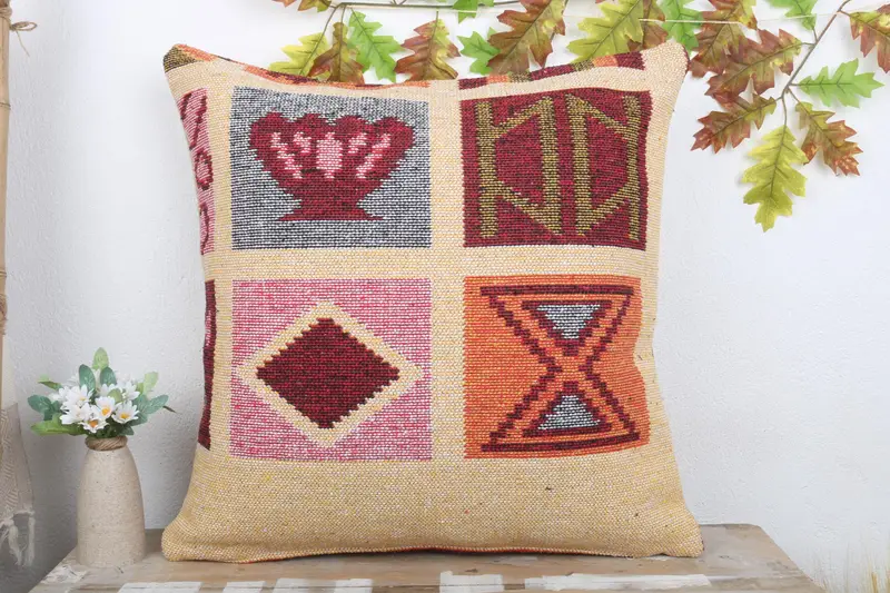 Boho Pillow Sham Cover, 24x24 Red Cushion Cover, Sofa Bolster Pillow Case, Gift Pillow, Authentic Pillow Case, Cushion Case, Vintage Pillow - 2