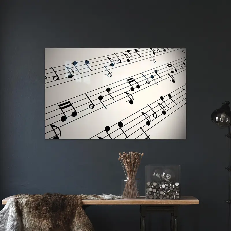 Trendy Kız Odası Dekoru için Zarif Müzik Temalı Baskılı Cam
