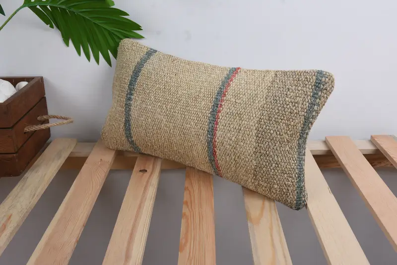 Kilim Pillow Cover, Interior Designer Pillow, 8x16 Beige Pillow Cover, Cushion Case, Bolster Cushion Cover, Vintage Pillow - 5
