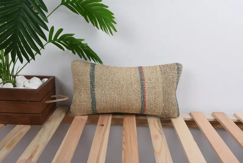 Kilim Pillow Cover, Interior Designer Pillow, 8x16 Beige Pillow Cover, Cushion Case, Bolster Cushion Cover, Vintage Pillow - 1