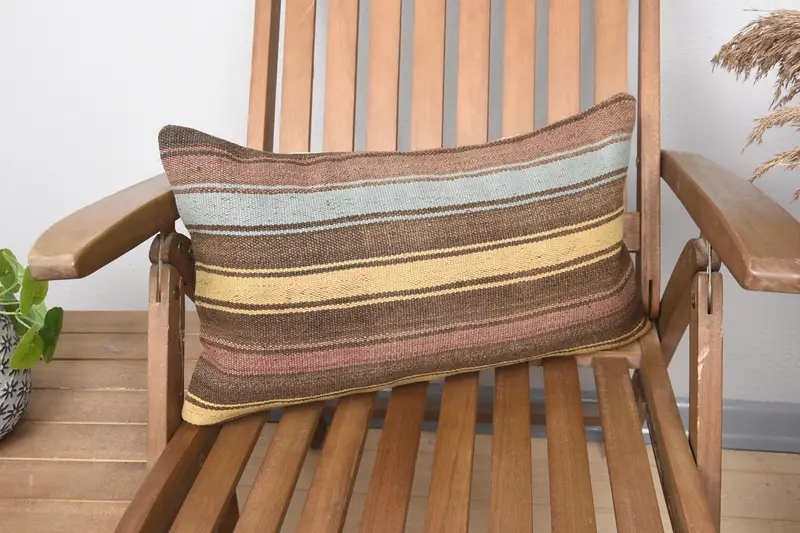 Yellow 30x50 cm Throw Cushion, Striped Saloon Moroccan Pillow Case - 1