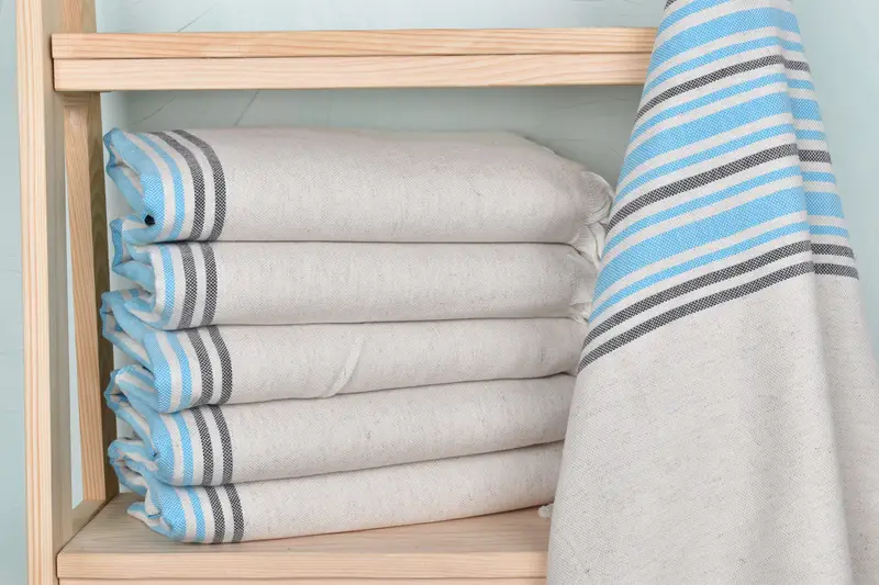 Personalized Beach Towel Turquoise-Black Linen, 38x71 Inches