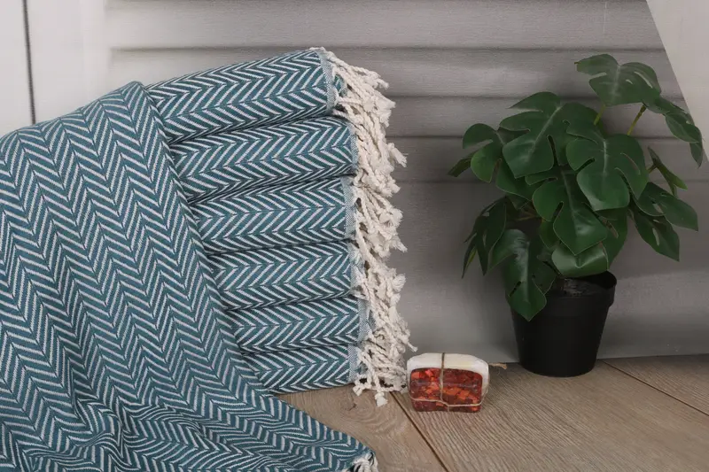 Zig Zag Turkish Cotton Towel Petrol Blue, 40x71 Inches