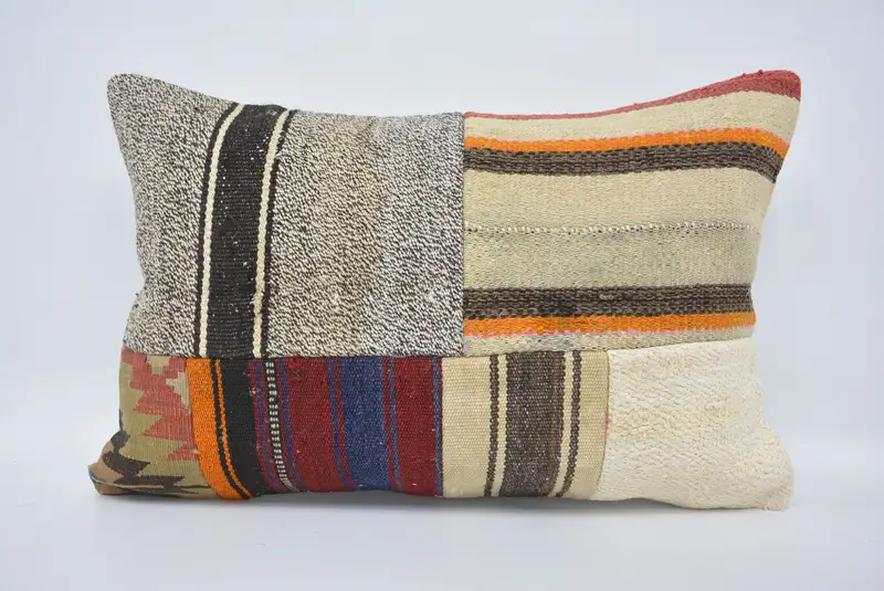Boho Pillow Sham Cover, Kilim Pillow, 16x24 Red Cushion Case, Kilim Cushion Sham, Sofa Bolster Pillow Cover, Armchair Cushion Case, Pillow Cover - 1