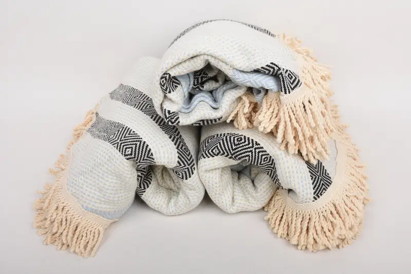 Personalized Towel Round Diamond Organic Cotton Baby Blue-Black, 63x63 Inches