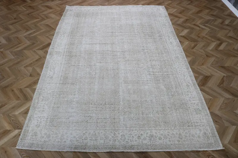6.6x9.9 ft Rug, Vintage Turkish Rug, Gray Southwestern Wool Rug - 1