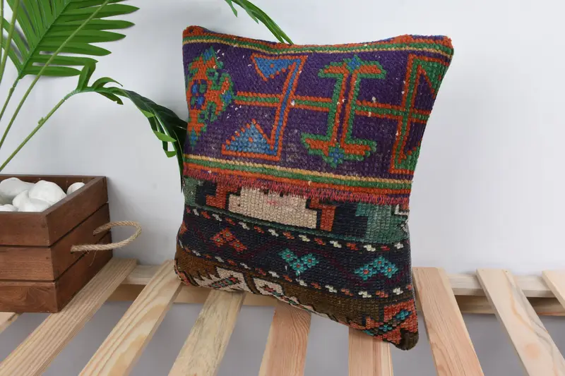 Bench Pillow Sham, Pillow, Pillow for Sofa, Cotton Cushion, 14x14 Blue Cushion, Home Decor Pillow, Throw Kilim Pillow, Natural Cushion Cover - 5