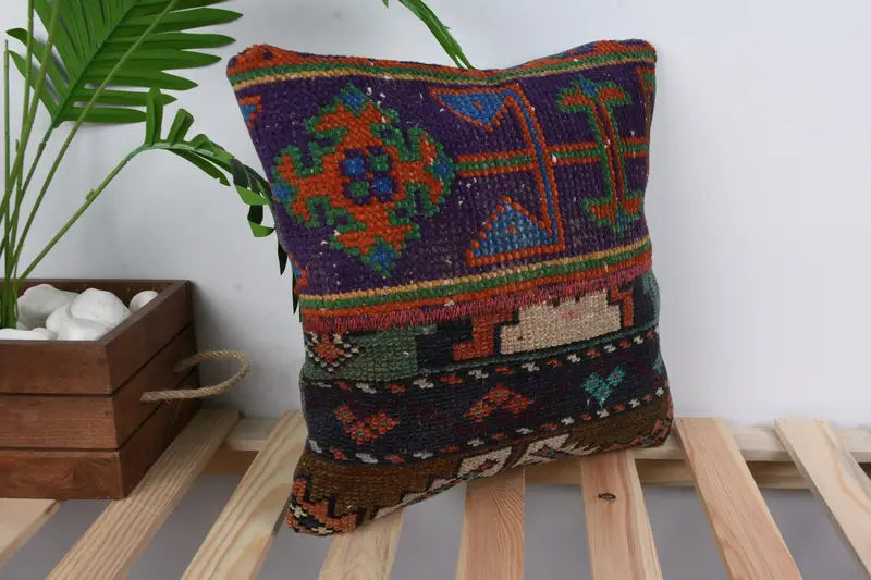 Bench Pillow Sham, Pillow, Pillow for Sofa, Cotton Cushion, 14x14 Blue Cushion, Home Decor Pillow, Throw Kilim Pillow, Natural Cushion Cover - 4