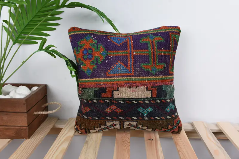 Bench Pillow Sham, Pillow, Pillow for Sofa, Cotton Cushion, 14x14 Blue Cushion, Home Decor Pillow, Throw Kilim Pillow, Natural Cushion Cover - 1