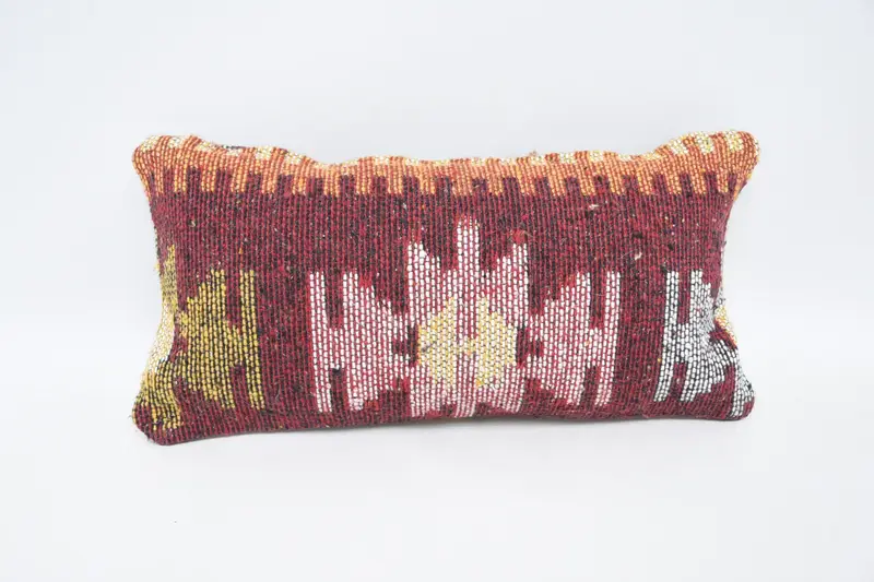 Throw Kilim Pillow, Pillow Sham, Wholesale Pillow Sham, 8x16 Red Cushion Cover, Interior Designer Pillow, Handmade Kilim Cushion - 1