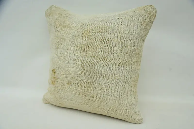 Cushion Cover, Natural Cushion Cover, Boho Pillow, Authentic Pillow, Ethnical Kilim Rug Pillow, Pillow for Couch, 16x16 Beige Cushion - 3