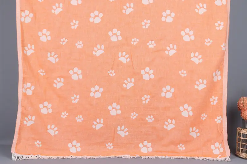 Turkish Beach Towel Personalized Orange Paw Design, 36x71 Inches