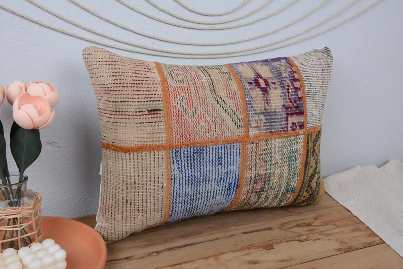 Meditation Cushion, Vintage Kilim Throw Pillow, Kilim Pillow, Pillow Cover, Turkish Pillow, 16x24 Red Cushion, Neutral Throw Pillow - 1