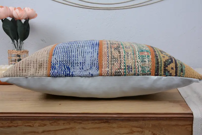 Meditation Cushion, Vintage Kilim Throw Pillow, Kilim Pillow, Pillow Cover, Turkish Pillow, 16x24 Red Cushion, Neutral Throw Pillow - 5