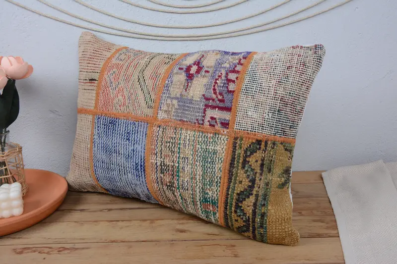 Meditation Cushion, Vintage Kilim Throw Pillow, Kilim Pillow, Pillow Cover, Turkish Pillow, 16x24 Red Cushion, Neutral Throw Pillow - 4