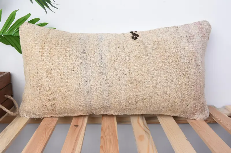 Kilim Pillow, Bohemian Cushion Pillow, Cushion Case, Lounge Throw Cushion Cover, 12x24 Beige Pillow Sham, Home Decor Pillow, Gift Pillow - 1